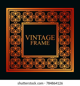 Vintage ornamental golden frame. Luxury elegant ornament. Flourished border. Element for brochures. Template for design. Vector illustration