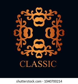 Vintage ornamental golden logo template with text. Vector illustration