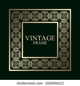 Vintage ornamental golden retro frame. Template for design. Vector illustration