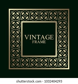 Vintage ornamental golden retro frame. Template for design. Vector illustration