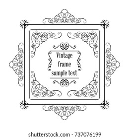 Vintage ornamental greeting card vector template with frame and flourishes. Retro luxury invitation, banner or certificate