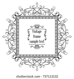 Vintage ornamental greeting card vector template with frame and flourishes. Retro luxury invitation, banner or certificate