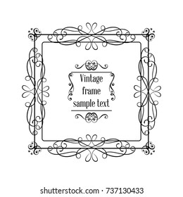 Vintage ornamental greeting card vector template with frame and flourishes. Retro luxury invitation, banner or certificate