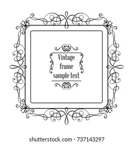 Vintage ornamental greeting card vector template with frame and flourishes. Retro luxury invitation, banner or certificate