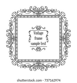 Vintage ornamental greeting card vector template with frame and flourishes. Retro luxury invitation, banner or certificate