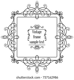 Vintage ornamental greeting card vector template with frame and flourishes. Retro luxury invitation, banner or certificate