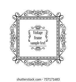 Vintage ornamental greeting card vector template with frame and flourishes. Retro luxury invitation, banner or certificate
