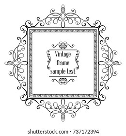 Vintage ornamental greeting card vector template with frame and flourishes. Retro luxury invitation, banner or certificate