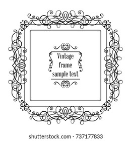 Vintage ornamental greeting card vector template with frame and flourishes. Retro luxury invitation, banner or certificate
