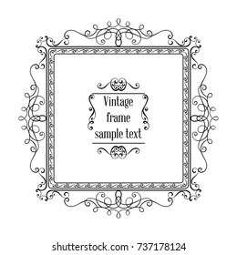 Vintage ornamental greeting card vector template with frame and flourishes. Retro luxury invitation, banner or certificate