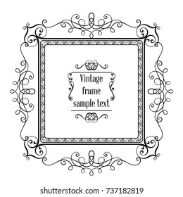 Vintage ornamental greeting card vector template with frame and flourishes. Retro luxury invitation, banner or certificate