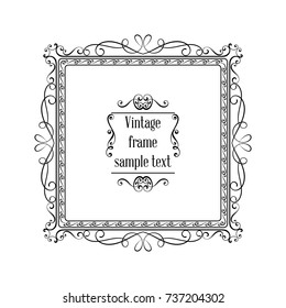 Vintage ornamental greeting card vector template with frame and flourishes. Retro luxury invitation, banner or certificate