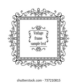 Vintage ornamental greeting card vector template with frame and flourishes. Retro luxury invitation, banner or certificate