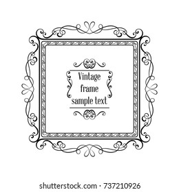 Vintage ornamental greeting card vector template with frame and flourishes. Retro luxury invitation, banner or certificate