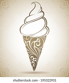 Vintage ornamental ice cream . Decorative icon on a background with pattern 