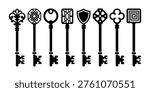 Vintage Ornamental Key Set Vector – Antique Skeleton Keys Silhouette Collection, Decorative Old Keys Clipart, Black Key Icons Bundle.