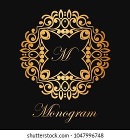 Vintage ornamental logo monogram. Retro luxury frame for design with swirl elements and place for letter or text