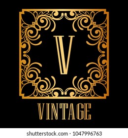 Vintage ornamental logo monogram. Retro luxury frame for design with swirl elements and place for letter or text