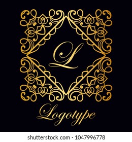 Vintage ornamental logo monogram. Retro luxury frame for design with swirl elements and place for letter or text