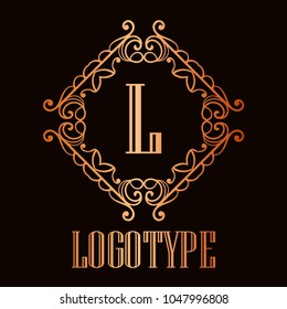Vintage ornamental logo monogram. Retro luxury frame for design with swirl elements and place for letter or text