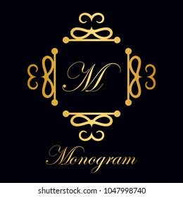 Vintage ornamental logo monogram. Retro luxury frame for design with swirl elements and place for letter or text