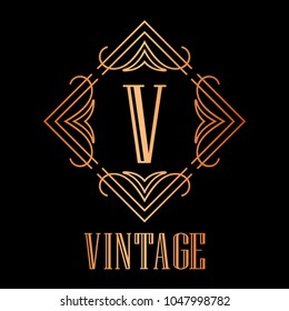 Vintage ornamental logo monogram. Retro luxury frame for design with swirl elements and place for letter or text