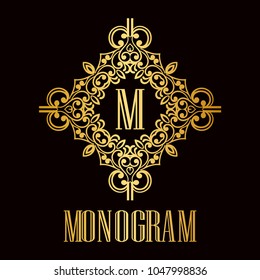 Vintage ornamental logo monogram. Retro luxury frame for design with swirl elements and place for letter or text