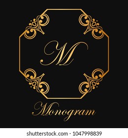 Vintage ornamental logo monogram. Retro luxury frame for design with swirl elements and place for letter or text
