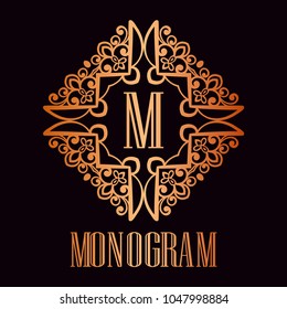 Vintage ornamental logo monogram. Retro luxury frame for design with swirl elements and place for letter or text