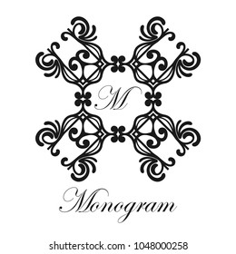 Vintage ornamental logo monogram. Retro luxury frame for design with swirl elements and place for letter or text