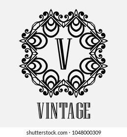 Vintage ornamental logo monogram. Retro luxury frame for design with swirl elements and place for letter or text