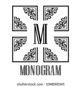 Vintage ornamental logo monogram. Retro luxury frame for design with swirl elements and place for letter or text