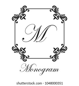 Vintage ornamental logo monogram. Retro luxury frame for design with swirl elements and place for letter or text
