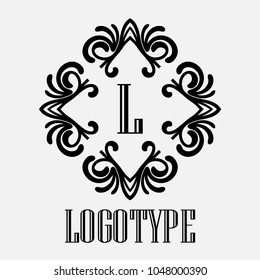 Vintage ornamental logo monogram. Retro luxury frame for design with swirl elements and place for letter or text