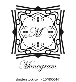 Vintage ornamental logo monogram. Retro luxury frame for design with swirl elements and place for letter or text