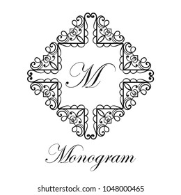 Vintage ornamental logo monogram. Retro luxury frame for design with swirl elements and place for letter or text