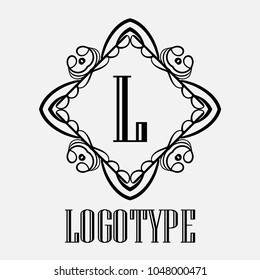 Vintage ornamental logo monogram. Retro luxury frame for design with swirl elements and place for letter or text