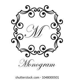 Vintage ornamental logo monogram. Retro luxury frame for design with swirl elements and place for letter or text
