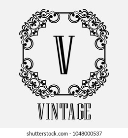 Vintage ornamental logo monogram. Retro luxury frame for design with swirl elements and place for letter or text
