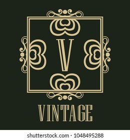 Vintage ornamental logo monogram. Retro luxury frame for design with swirl elements and place for letter or text