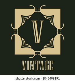 Vintage ornamental logo monogram. Retro luxury frame for design with swirl elements and place for letter or text