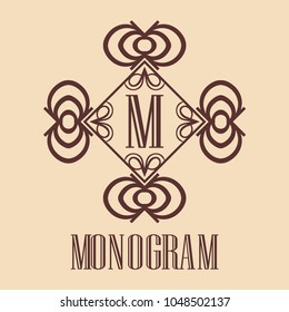 Vintage ornamental logo monogram. Retro luxury frame for design with swirl elements and place for letter or text