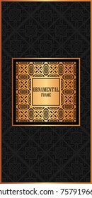 Vintage ornamental luxury background with golden frame. Template for design. Vector illustration