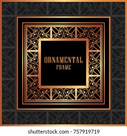 Vintage ornamental luxury background with golden frame. Template for design. Vector illustration