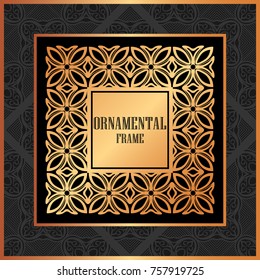 Vintage ornamental luxury background with golden frame. Template for design. Vector illustration