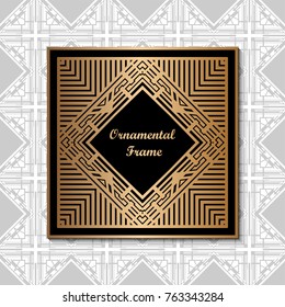 Vintage ornamental luxury background with golden frame. Template for design. Vector illustration