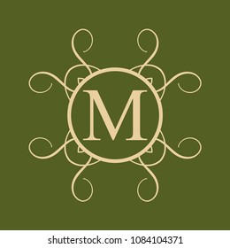 Vintage ornamental monogram. Retro luxury logo for design with ornate elements and place for letter or text