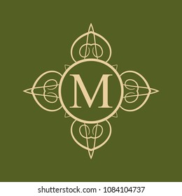 Vintage ornamental monogram. Retro luxury logo for design with ornate elements and place for letter or text