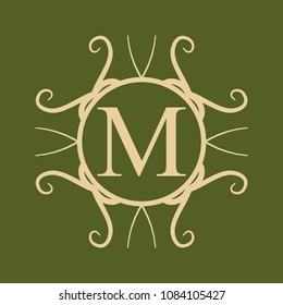 Vintage ornamental monogram. Retro luxury logo for design with ornate elements and place for letter or text
