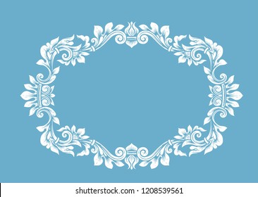 Vintage Ornamental O-shaped Frame.Vector. Empty Border, Oval Wreath Place For Text. Horizontal Edging Ornate Swirl Leaves Barocco Antique Style. Decorative Retro Floral Elliptical Ornamental Engraving